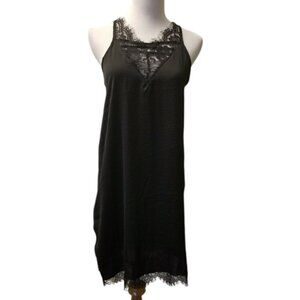 NWT Poofw black silk  like  lace detail dress women's size Small